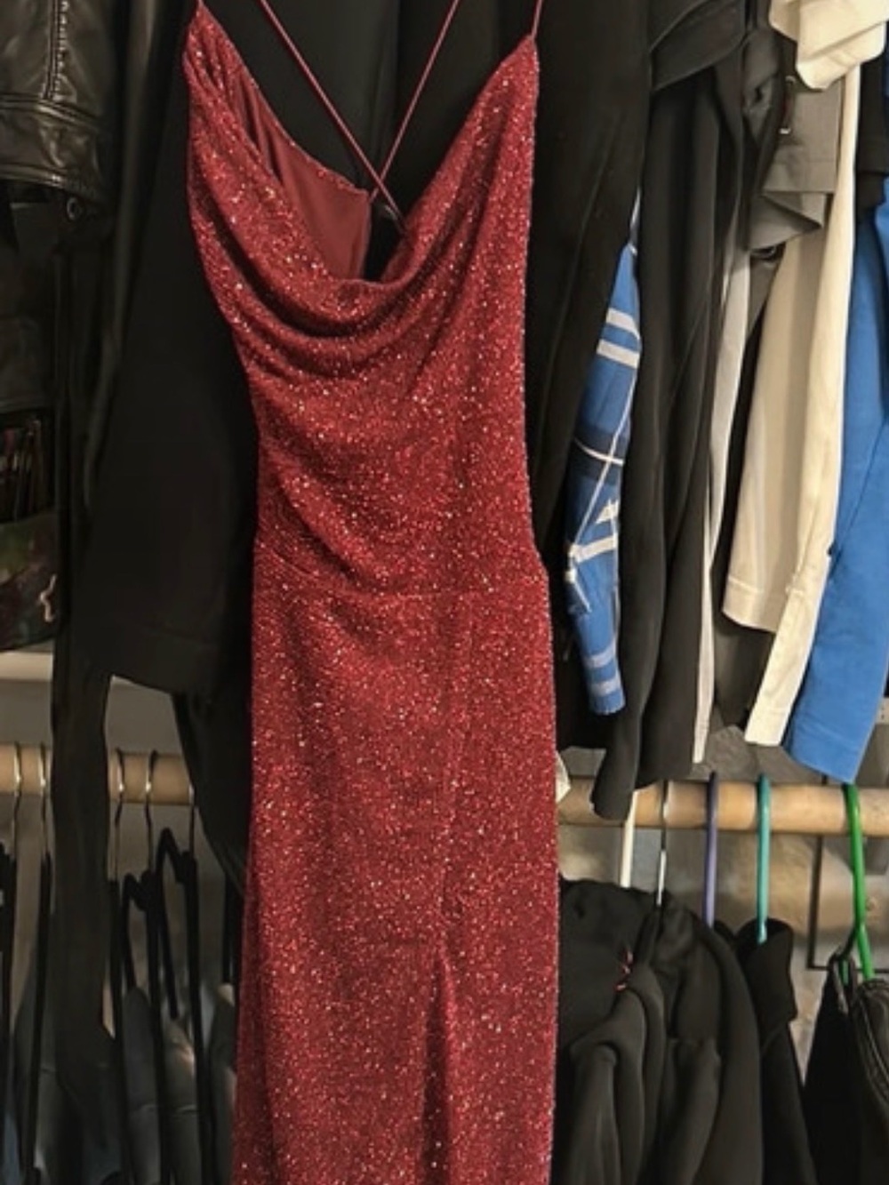 B Darlin Cowl neck open back glitter dress sz 1/2 NWT - Picture 2 of 5
